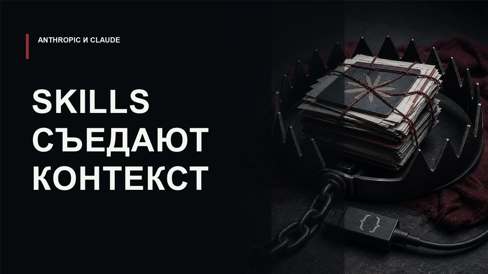 Обложка статьи о риске переполнения контекста в Claude Code при вызове Skills