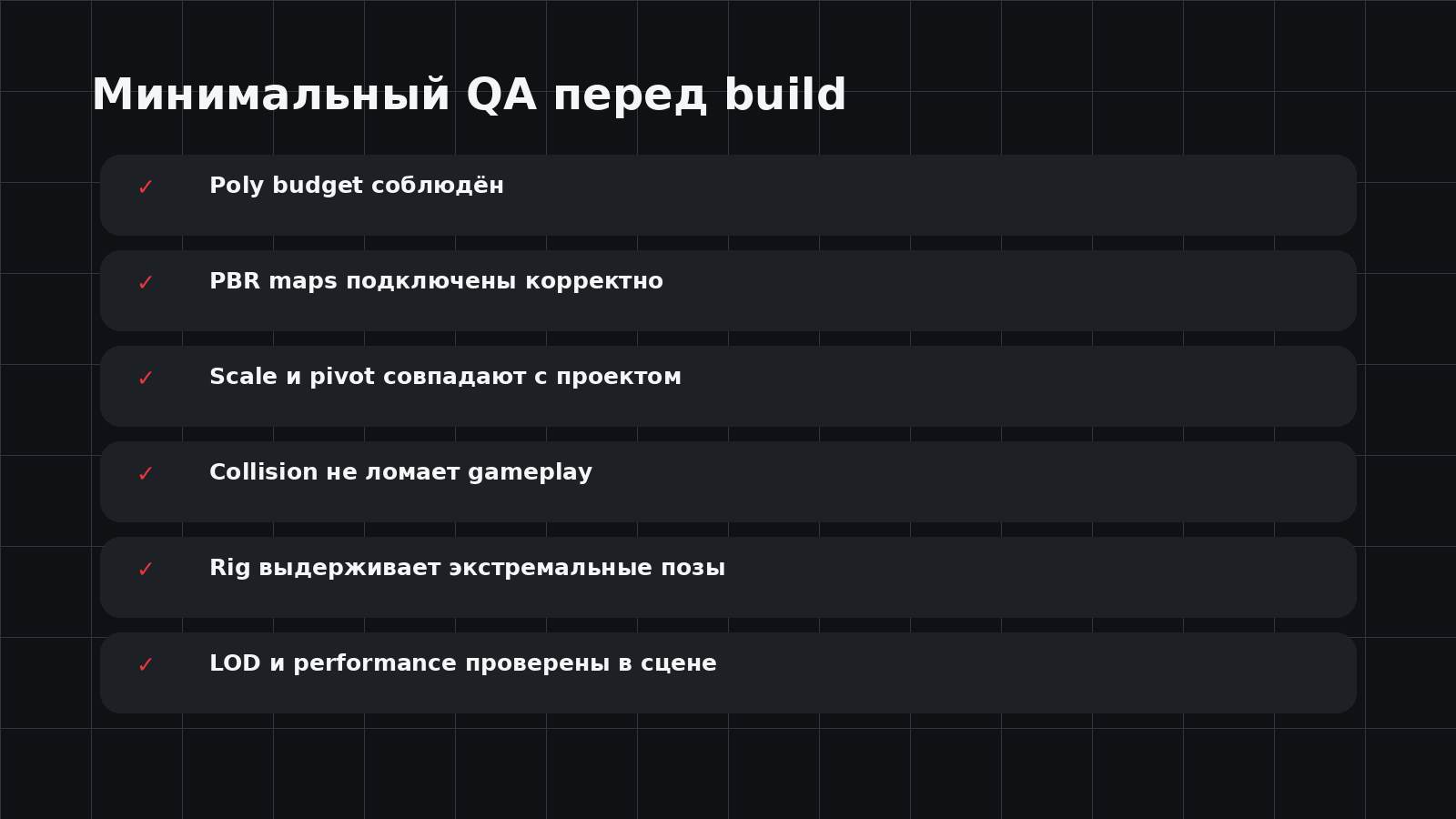 Минимальный QA игрового AI 3D-ассета перед build