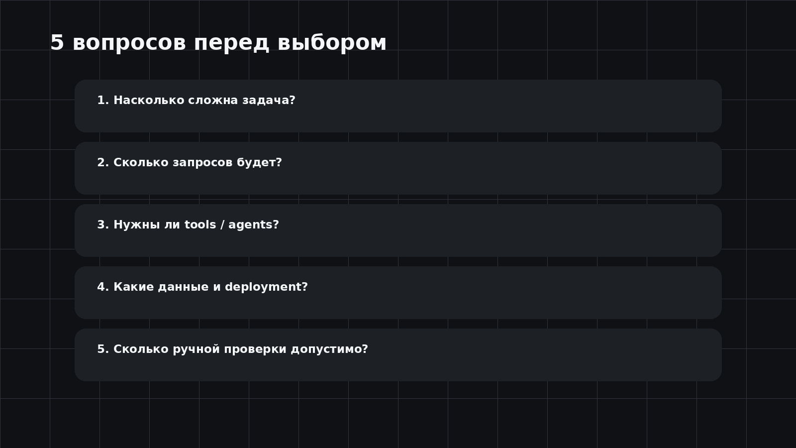 Пять вопросов перед выбором модели
