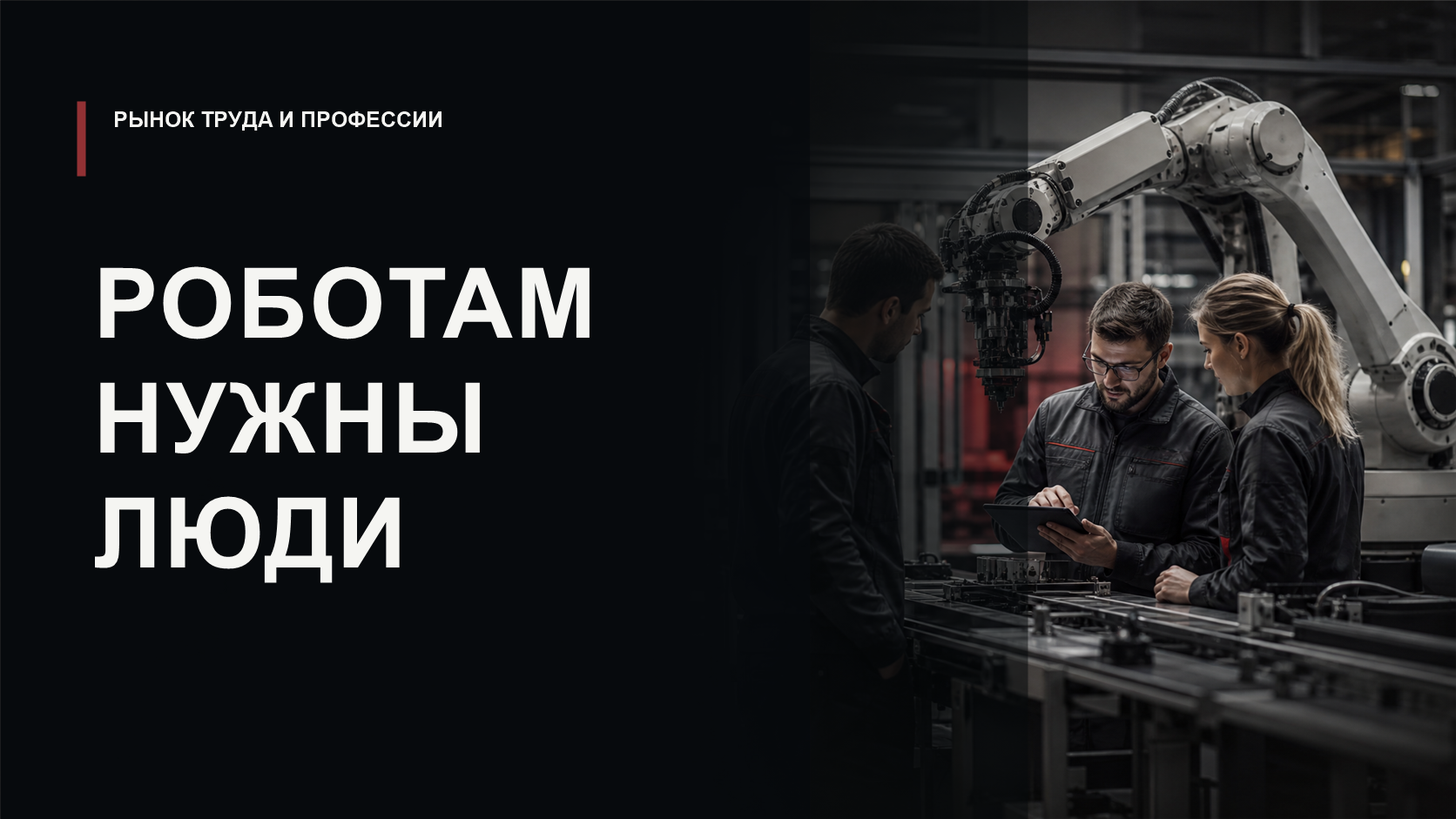 Обложка статьи о кадрах для промышленной роботизации: роботизированная ячейка, инженер и оператор