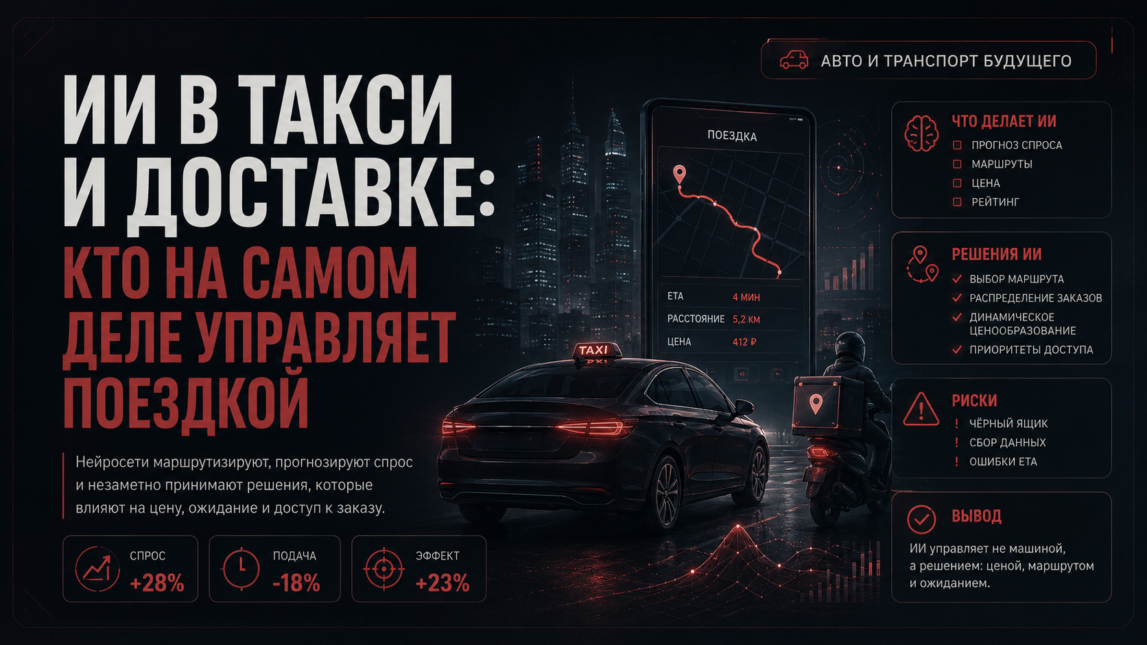 ИИ управляет такси и доставкой: поездка, маршрут, алгоритмы и дроны в городе