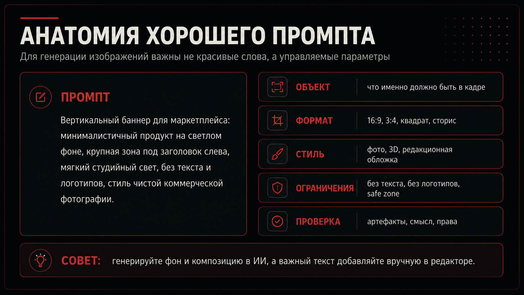 Структура промпта для генерации изображения с управляемыми параметрами