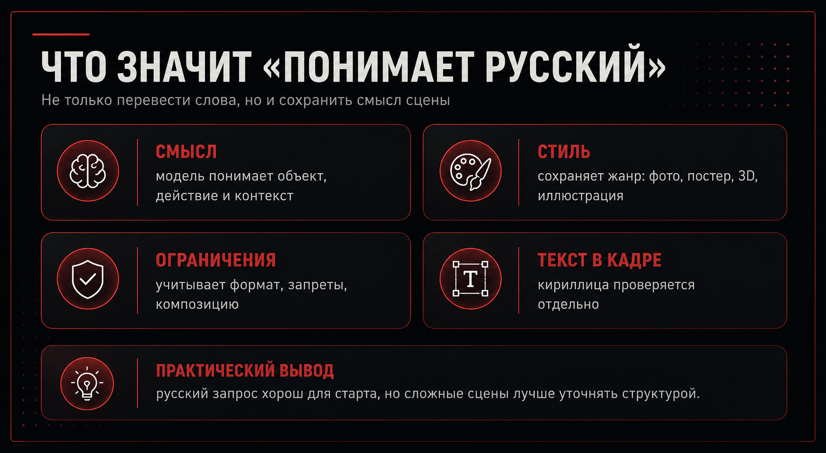 Схема объясняет, что значит понимание русского промпта в генерации изображений