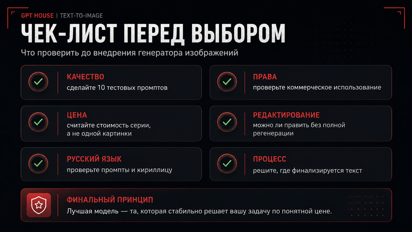 Чек-лист выбора генератора изображений перед внедрением в рабочий процесс