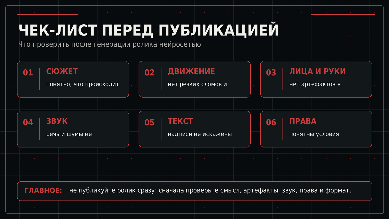 Чек-лист проверки ролика перед публикацией