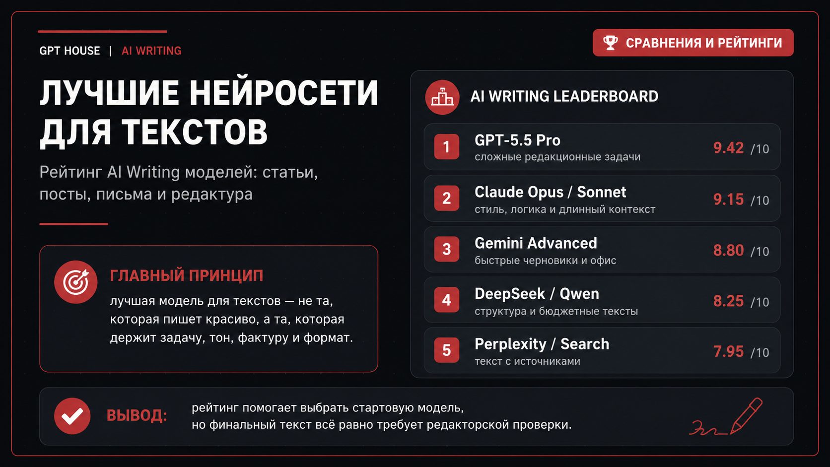 Рейтинг нейросетей для написания текстов с таблицей AI Writing моделей