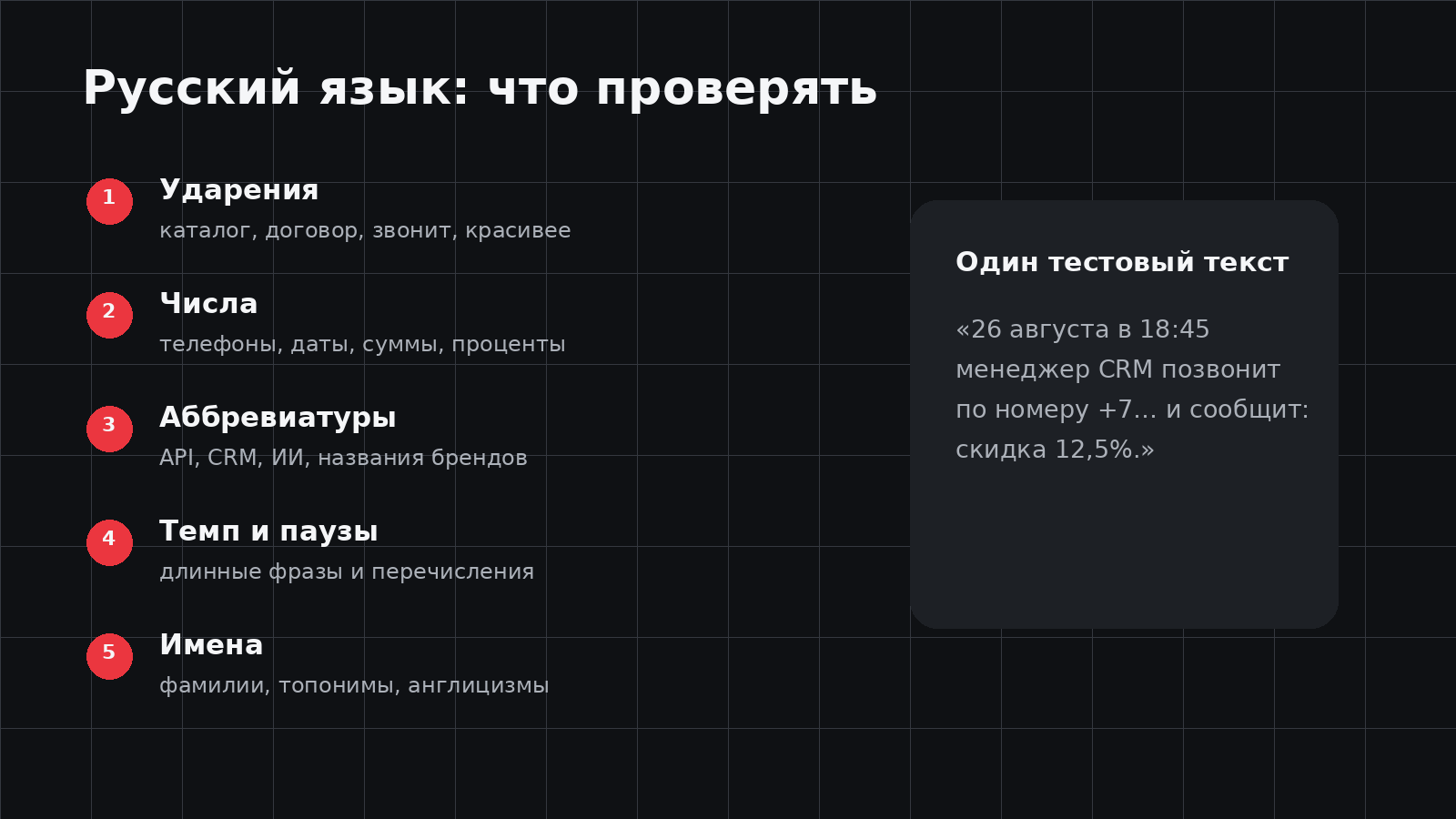 Чек-лист проверки качества русского синтеза речи