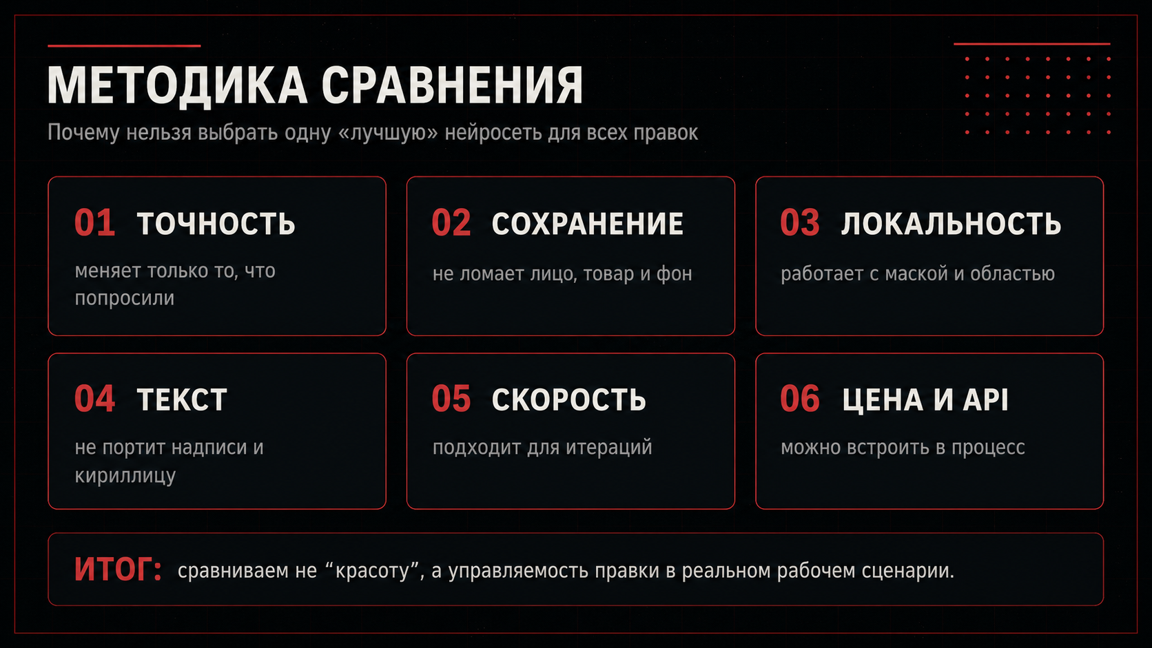 Методика сравнения нейросетей для редактирования изображений