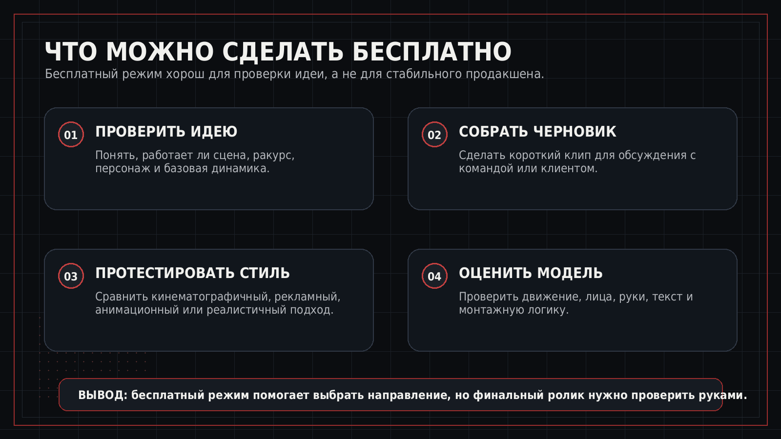 Инфографика о том, что можно сделать бесплатно в AI-видеогенераторе