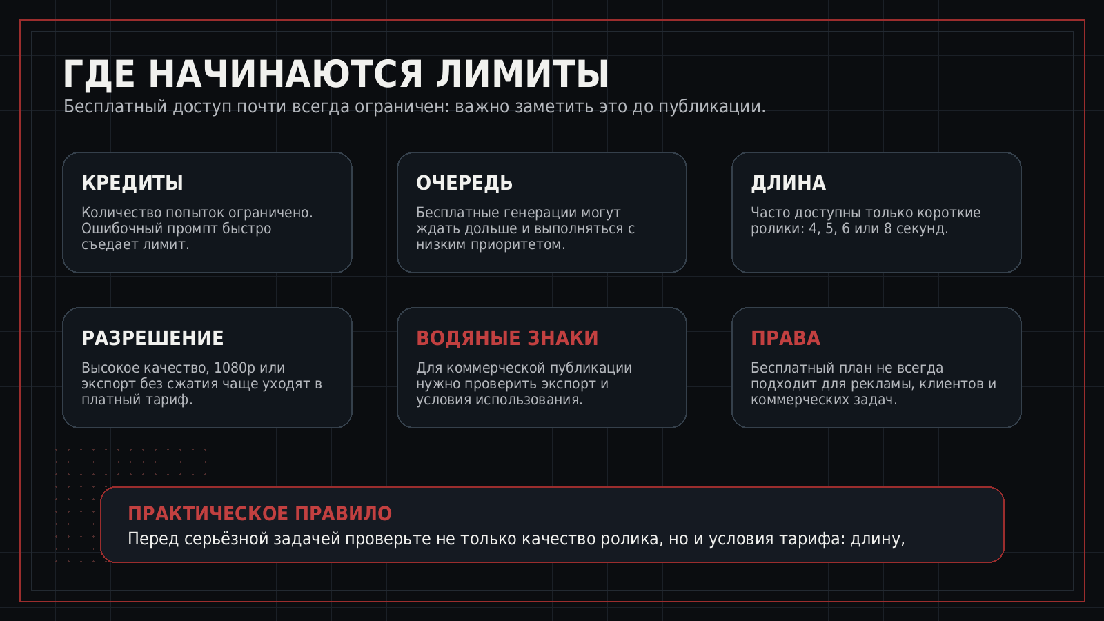 Инфографика о лимитах бесплатных нейросетей для видео