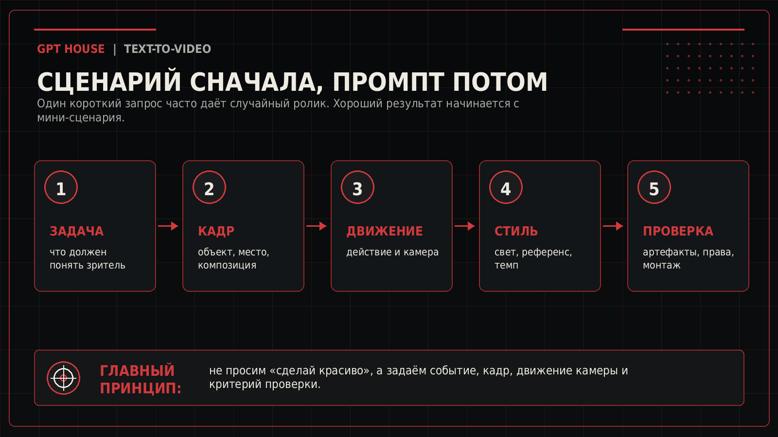 Инфографика о работе со сценарием перед генерацией AI-видео