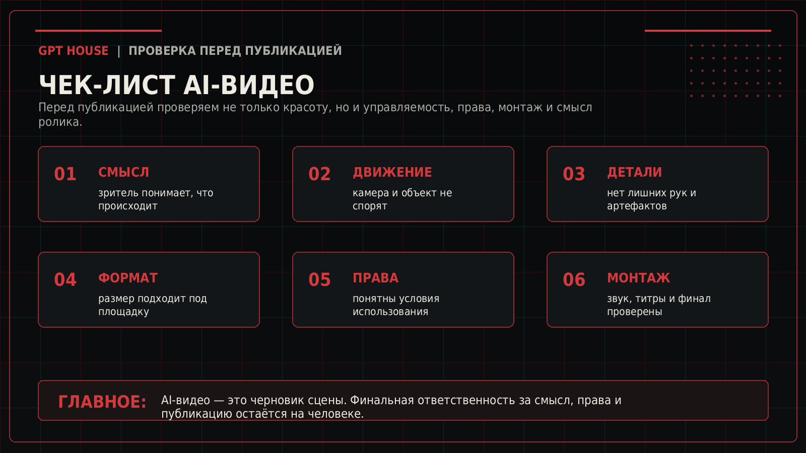 Чек-лист проверки AI-видео перед публикацией