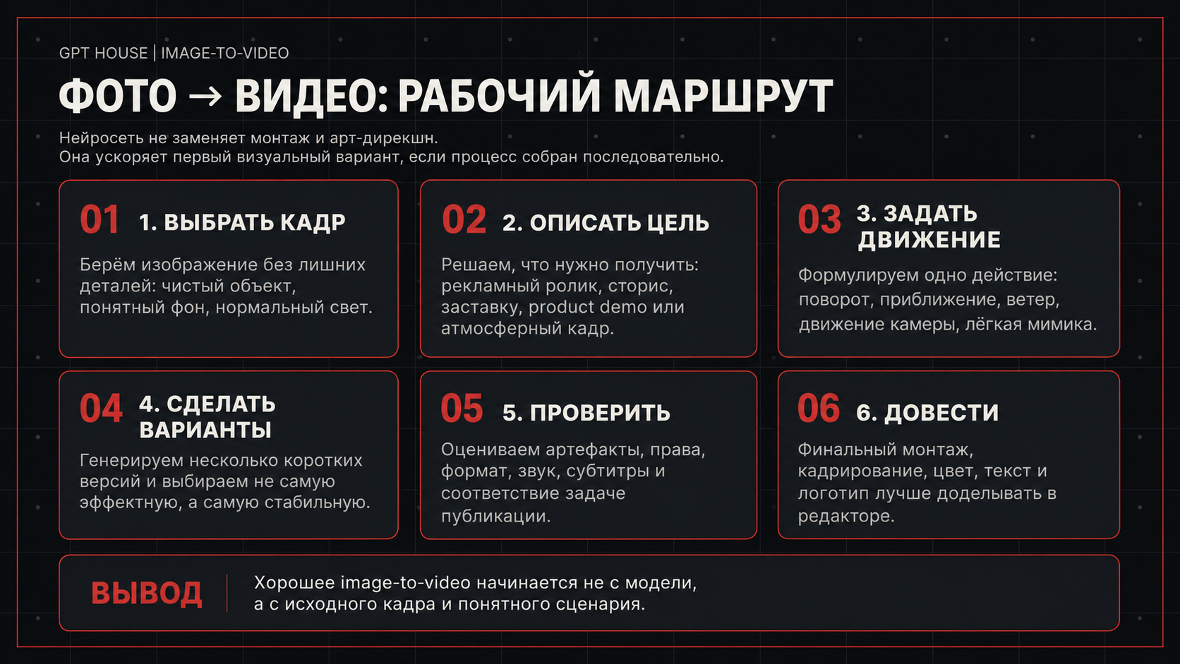 Схема рабочего маршрута от исходного фото к короткому видео
