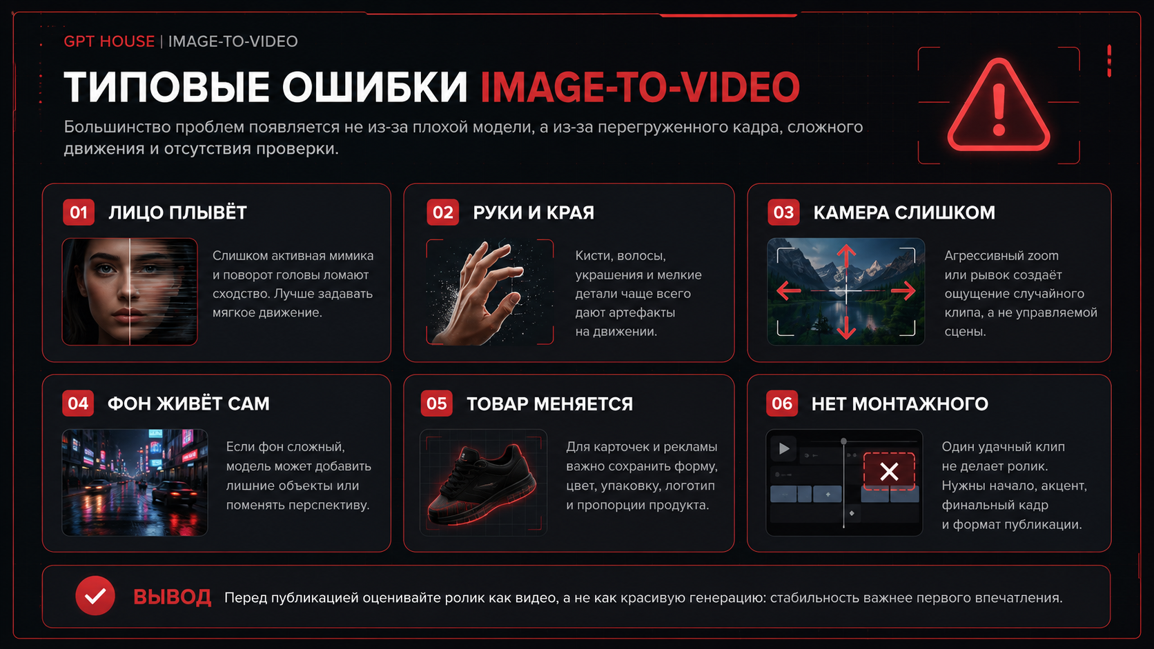 Список типовых ошибок при генерации видео из фото