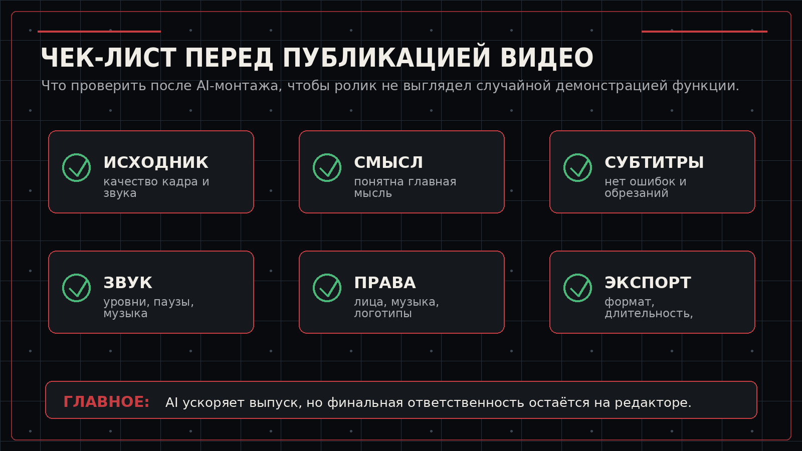 Чек-лист перед публикацией видео после AI-монтажа