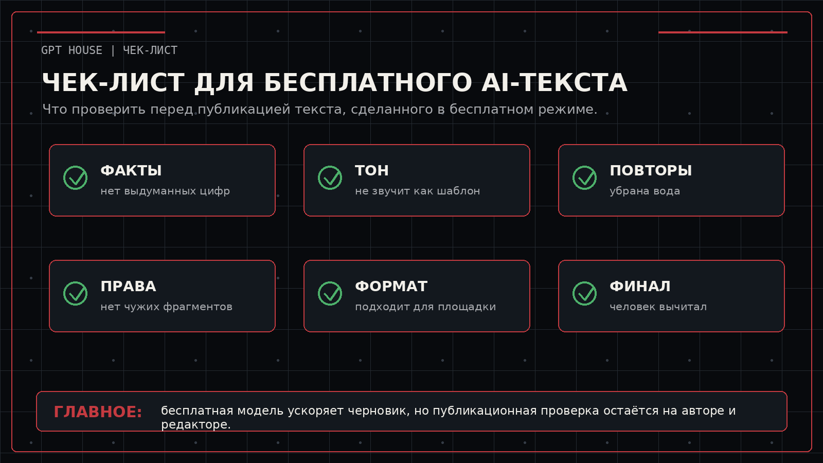 Чек-лист проверки бесплатного AI-текста перед публикацией