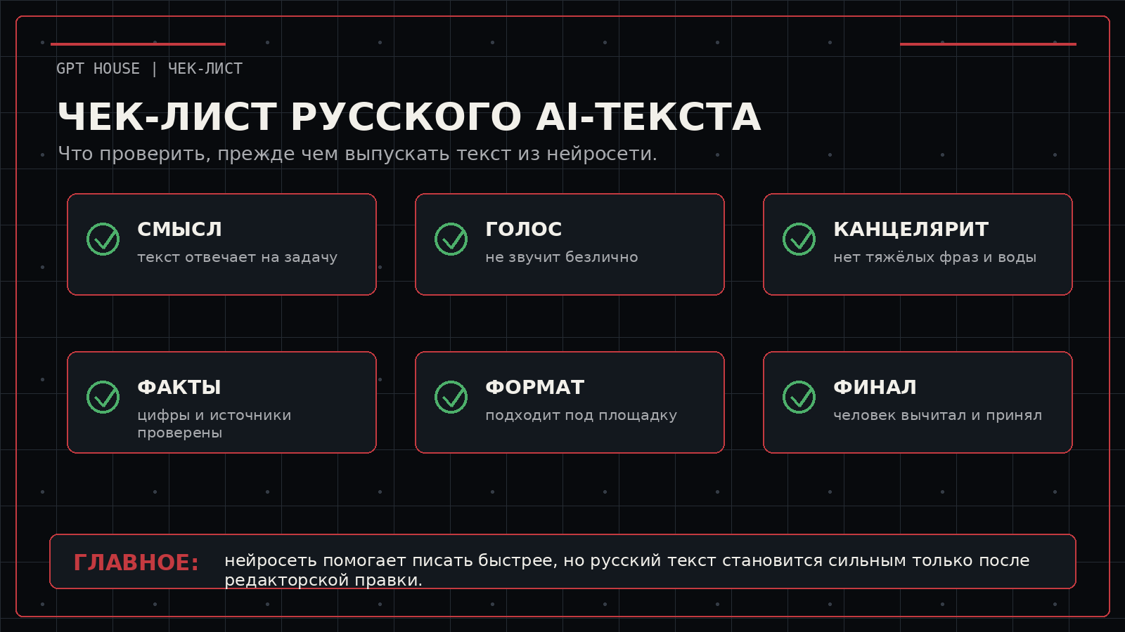 Чек-лист проверки русского AI-текста перед публикацией